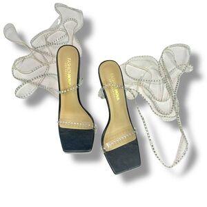 FASHION NOVA Beauty Translucent Blinged Out Wrap Around Heeled Sandals
